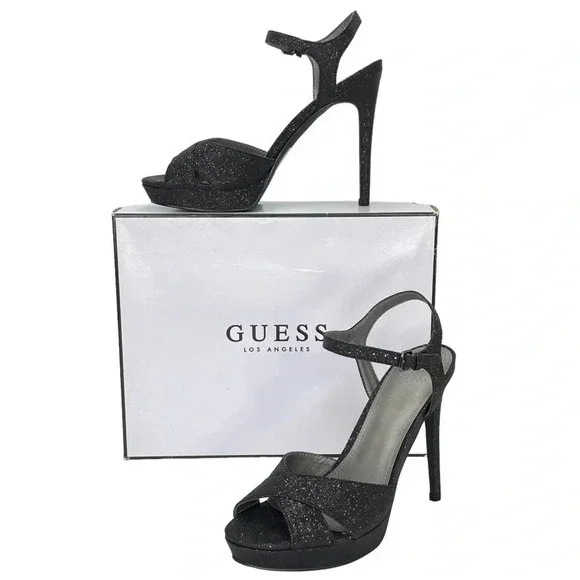 Guess Jordie Black Glitter Metallic Womens Heels Size 7.5M - Picture 11 of 11
